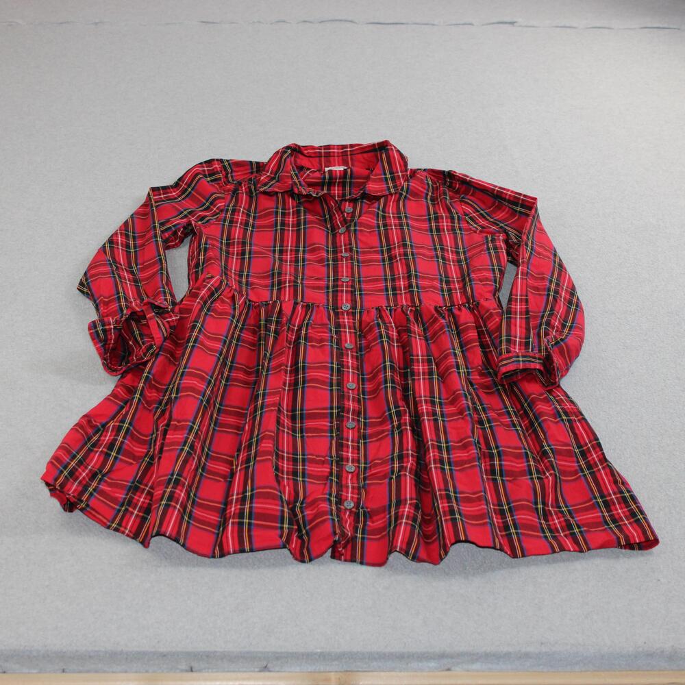 J Crew Shirt Dress Women 8 Red Plaid Fit Flare Collar Long Sleeve Heritage Tunic
